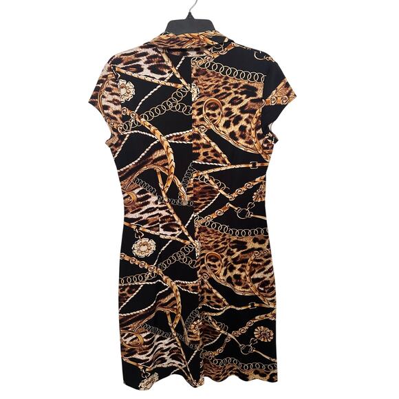Cache Dress Black Gold Chain Print Size Large Animal Print Loud Luxury Bodycon - Picture 5 of 5